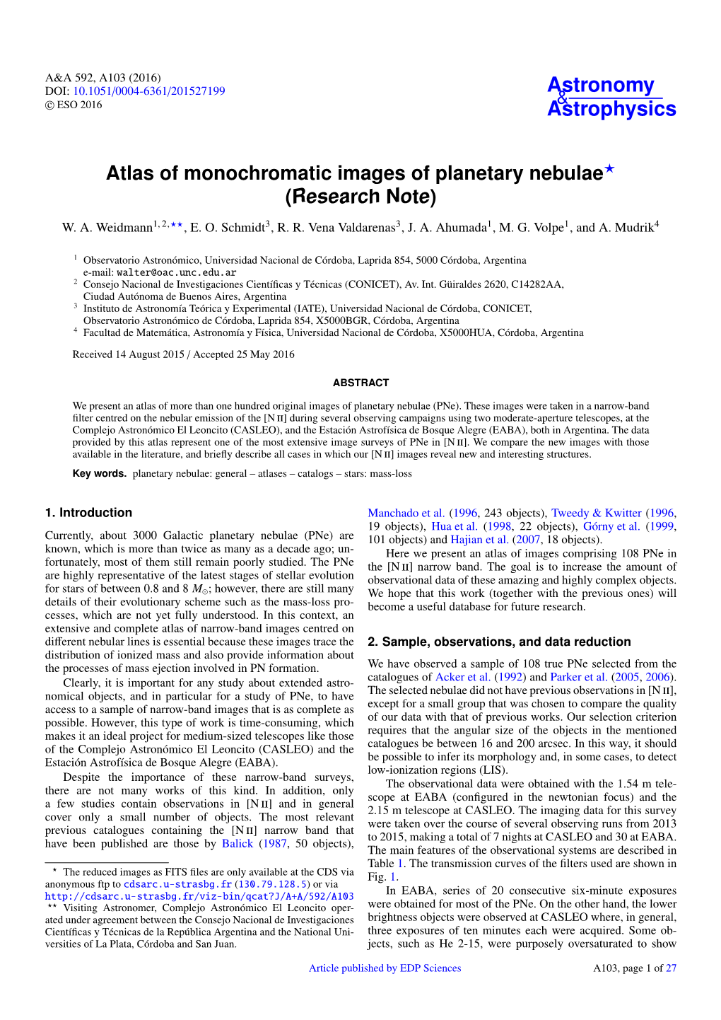 Atlas of Monochromatic Images of Planetary Nebulae? (Research Note) W