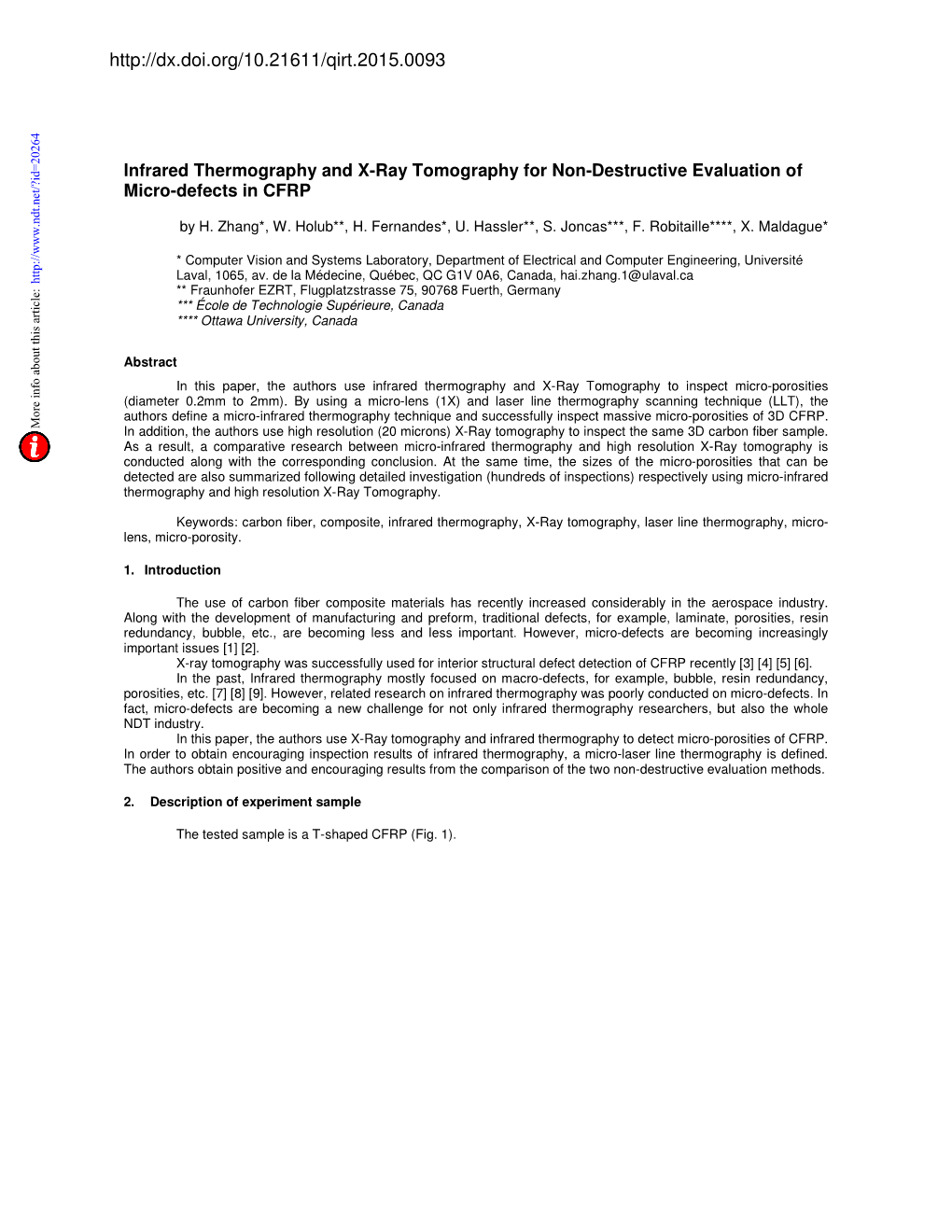 Infrared Thermography and X-Ray Tomography for Non-Destructive Evaluation of Micro-Defects in CFRP