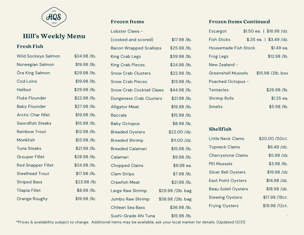 Weekly Menu 12.21