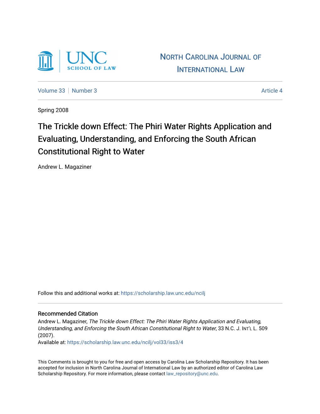 The Phiri Water Rights Application and Evaluating, Understanding, and Enforcing the South African Constitutional Right to Water