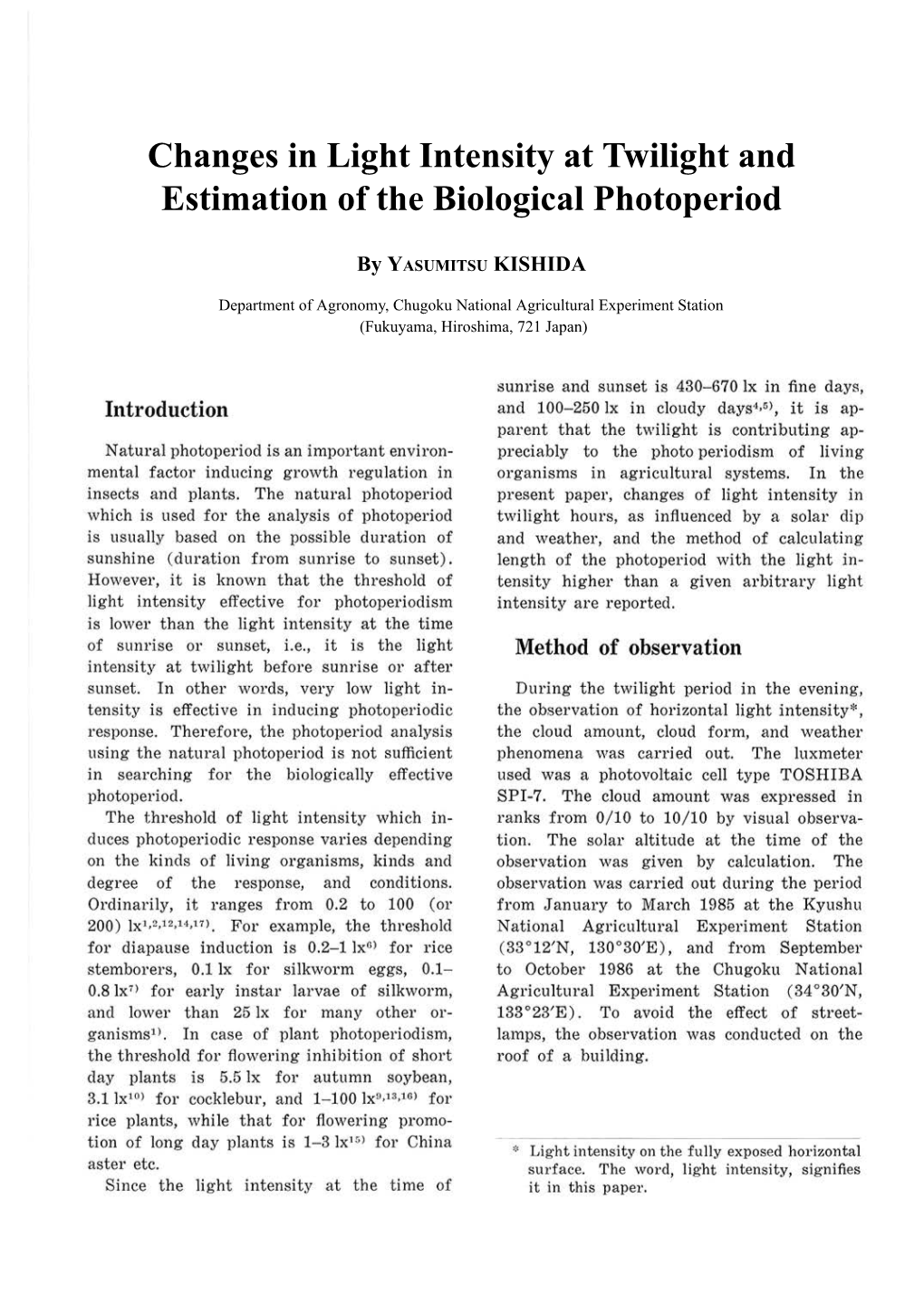 Changes in Light Intensity at Twilight and Estimation of the Biological Photoperiod