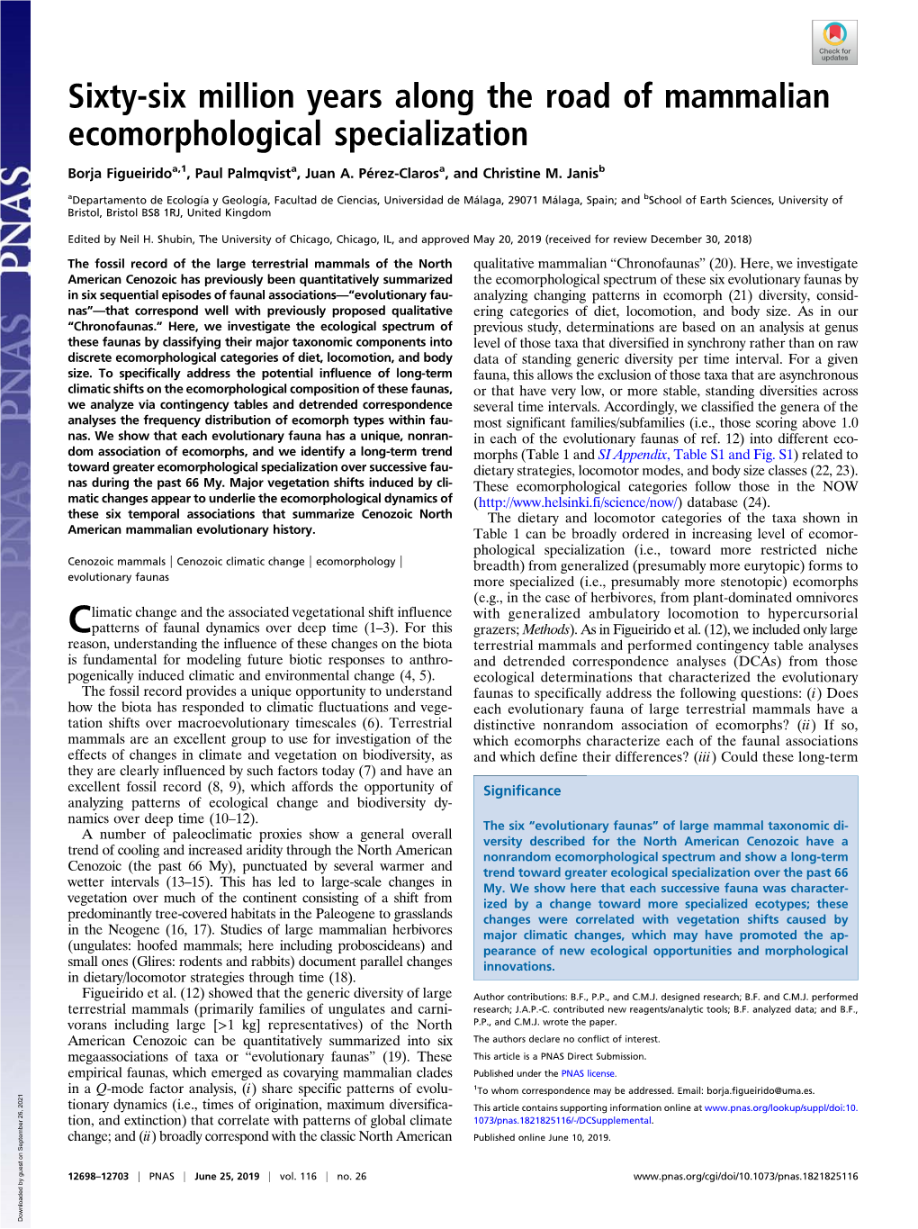 Sixty-Six Million Years Along the Road of Mammalian Ecomorphological Specialization