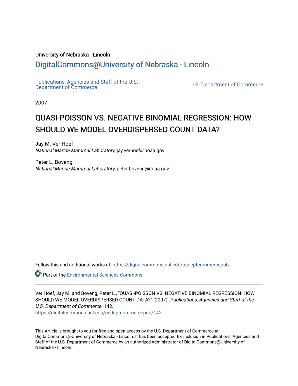 Quasi-Poisson Vs. Negative Binomial Regression: How Should We Model Overdispersed Count Data?