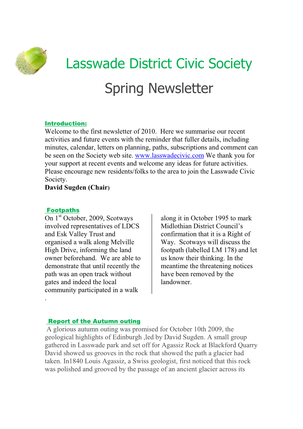 Lasswade District Civic Society Spring Newsletter