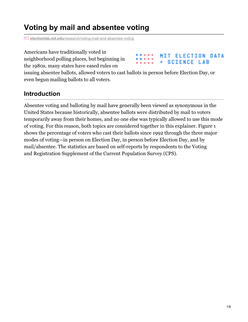 Voting by Mail and Absentee Voting