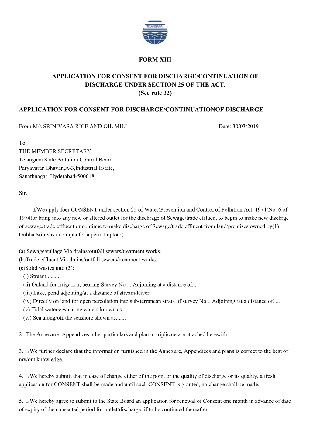 Form Xiii Application for Consent for Discharge