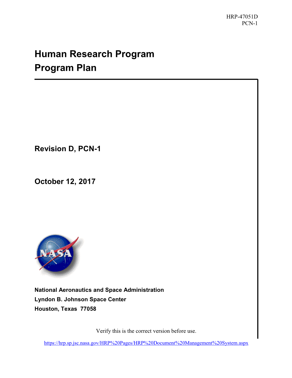 Human Research Program Program Plan