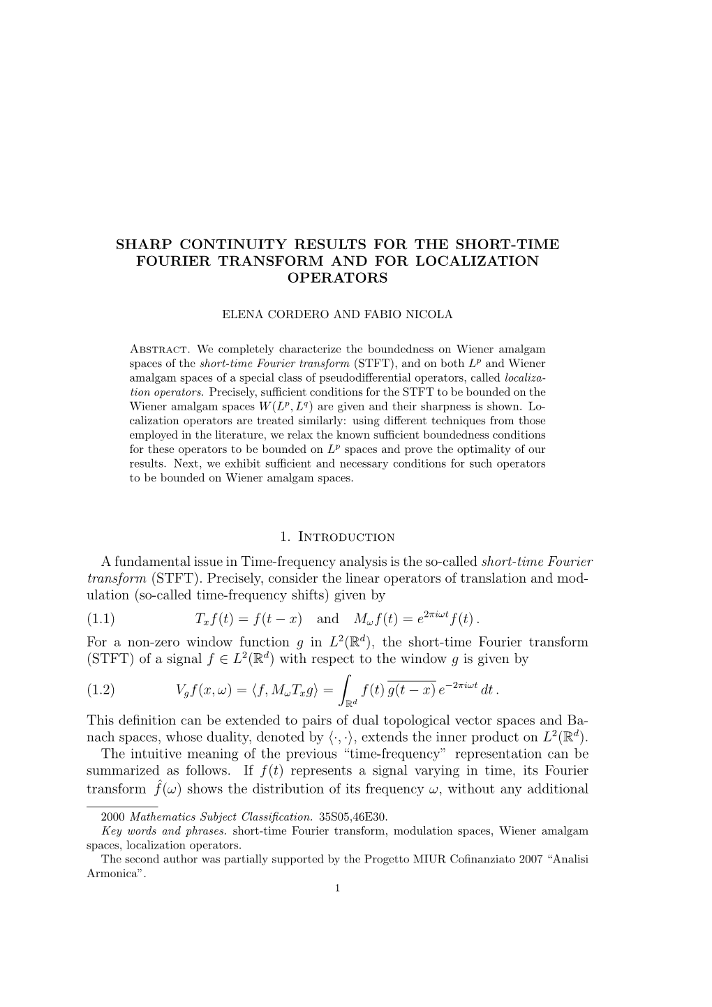 Sharp Continuity Results for the Short-Time Fourier Transform and for Localization Operators