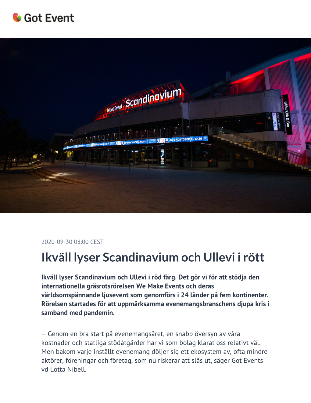 ​Ikväll Lyser Scandinavium Och Ullevi I Rött