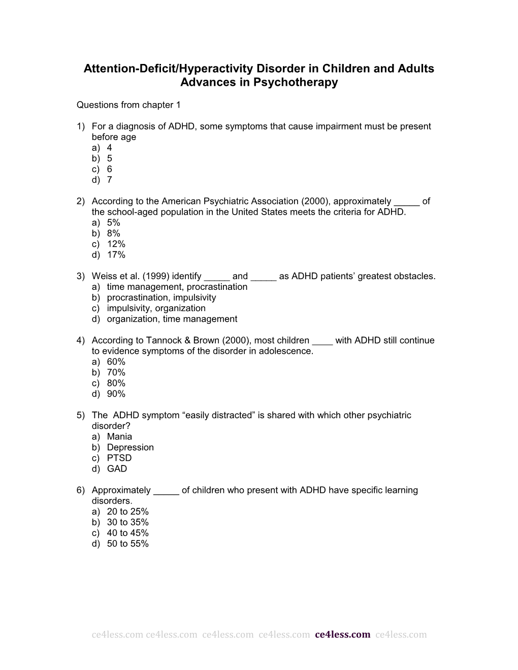 Attention-Deficit/Hyperactivity Disorder in Children and Adults Advances in Psychotherapy