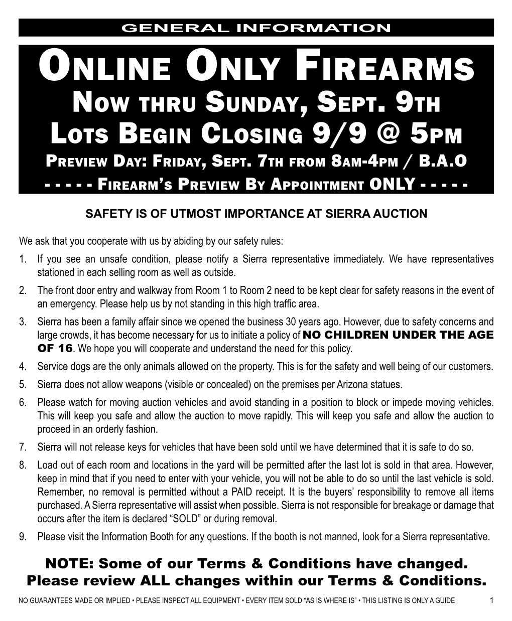 Online Only Firearms Now Thru Sunday, Sept