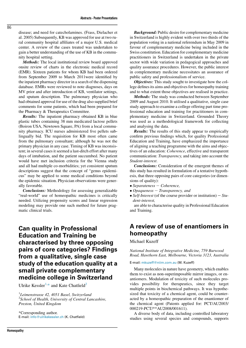 A Review of Use of Enantiomers in Homeopathy