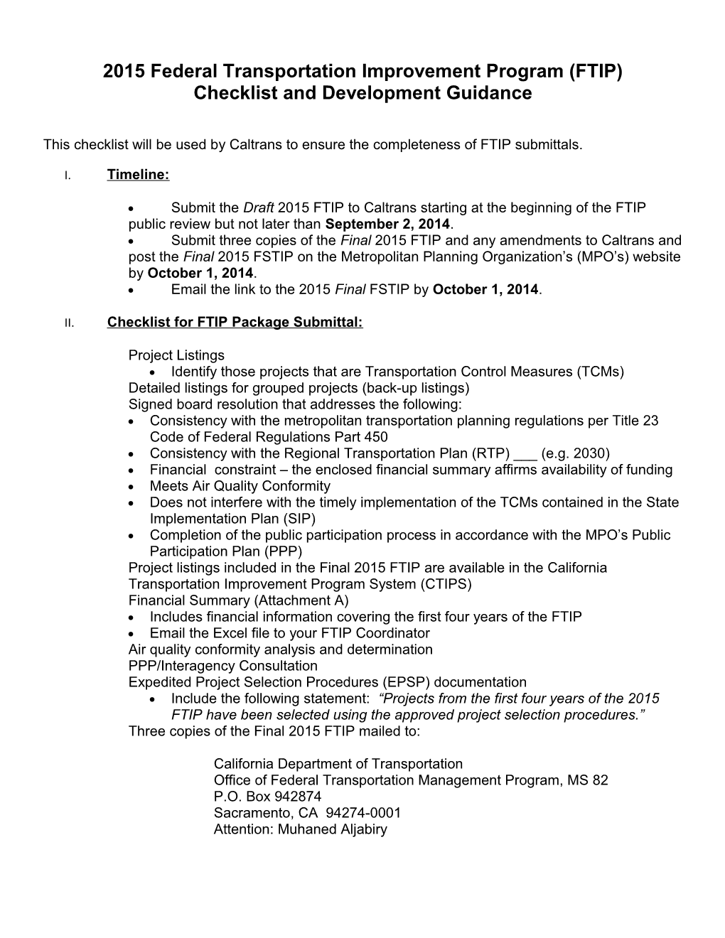 2015 Federal Transportation Improvement Program (FTIP)