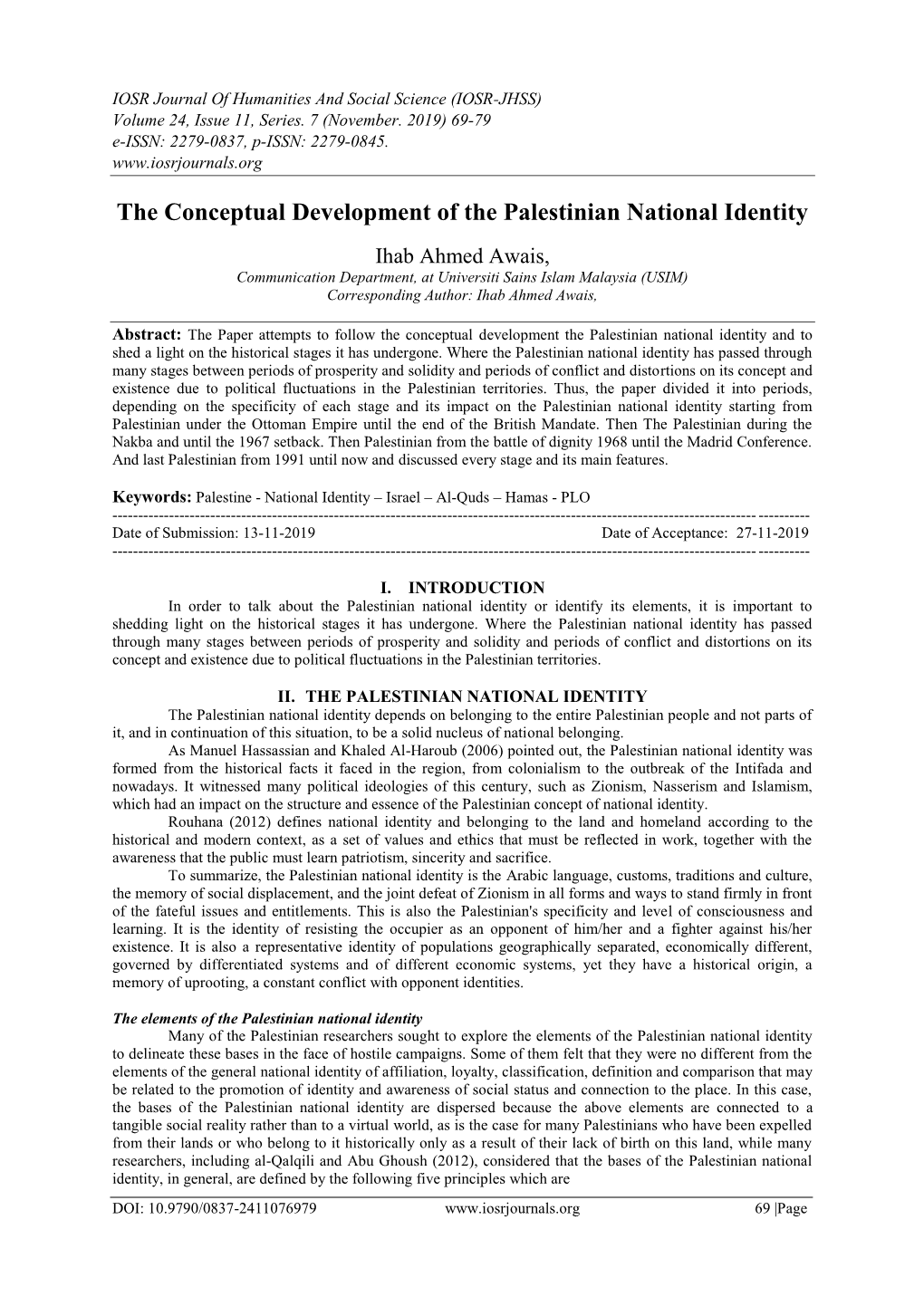 The Conceptual Development of the Palestinian National Identity