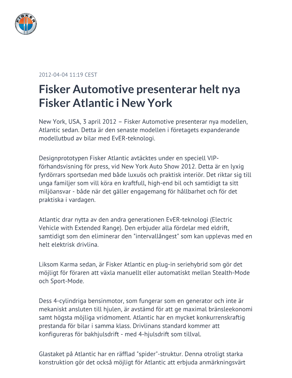 Fisker Automotive Presenterar Helt Nya Fisker Atlantic I New York