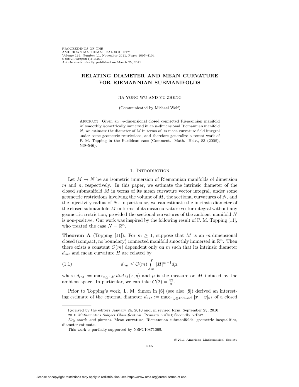 Relating Diameter and Mean Curvature for Riemannian Submanifolds