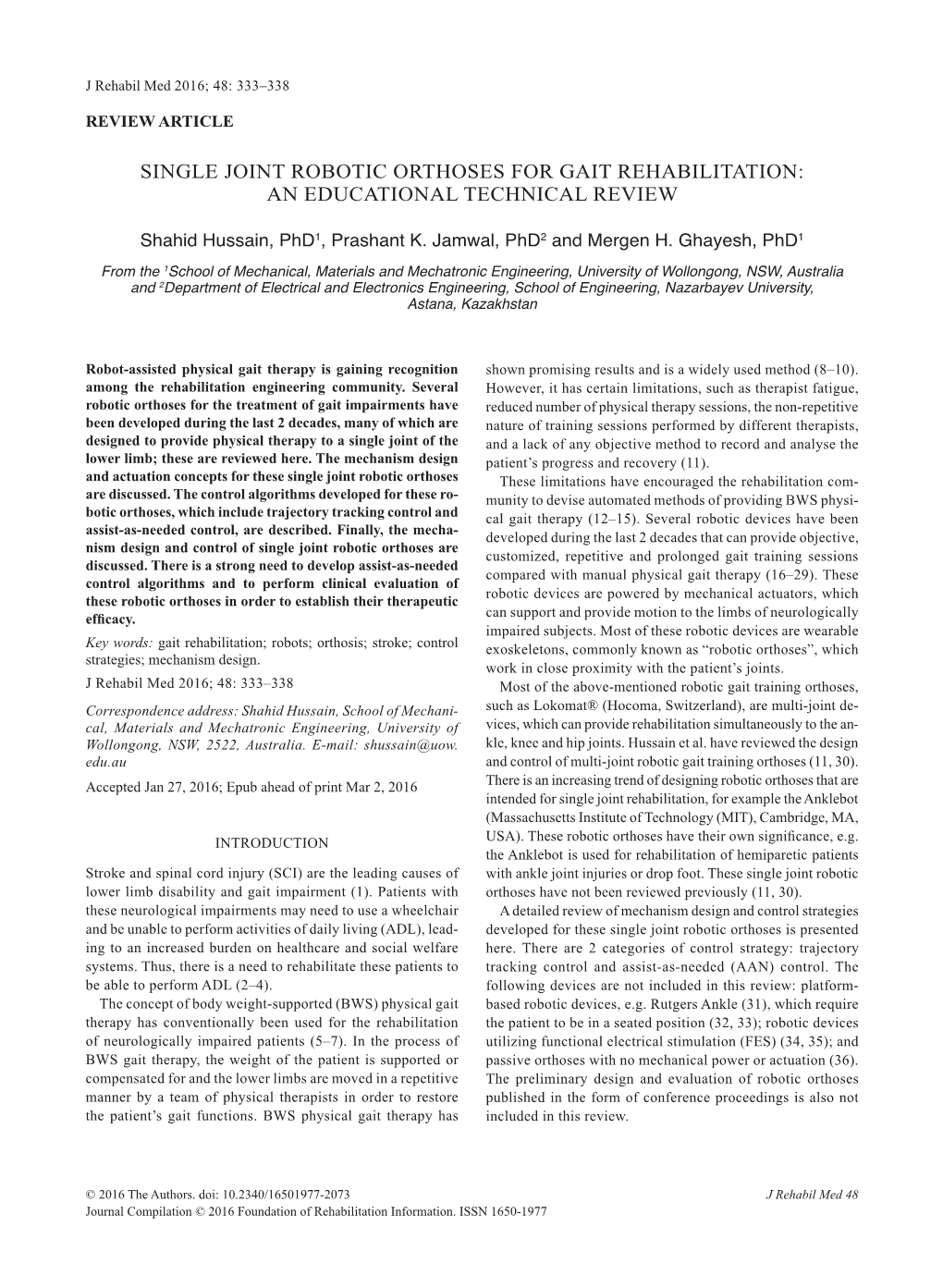 Single Joint Robotic Orthoses for Gait Rehabilitation: an Educational Technical Review