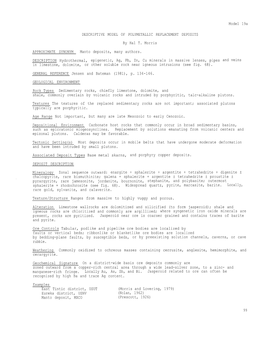 DESCRIPTIVE MODEL of POLYMETALLIC REPLACEMENT DEPOSITS by Hal T