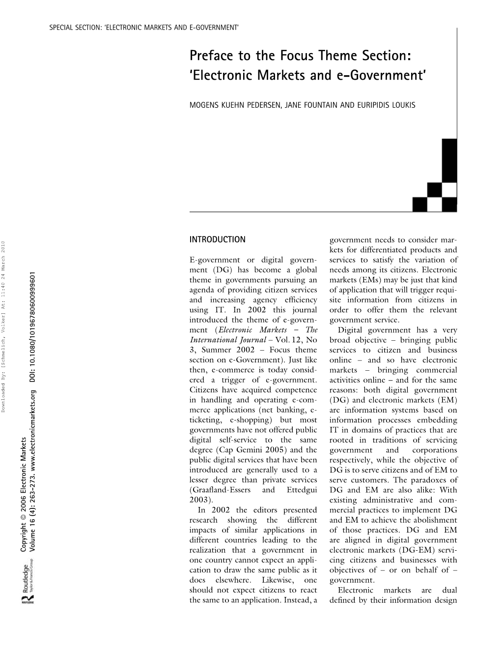 Electronic Markets and E-Government’