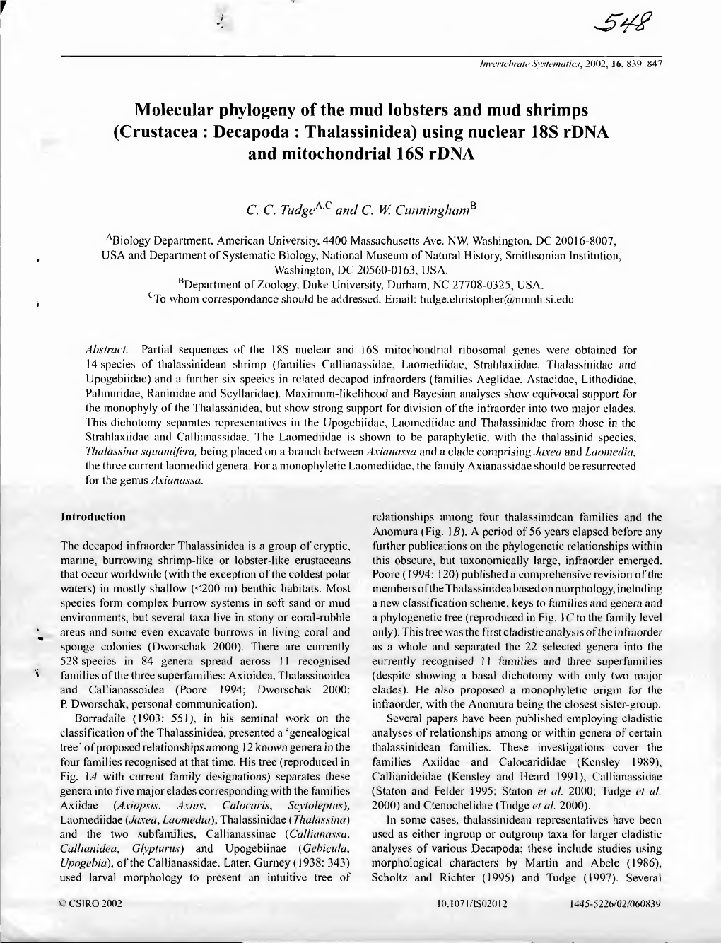 Using Nuclear 18S Rdna and Mitochondrial 16S Rdna