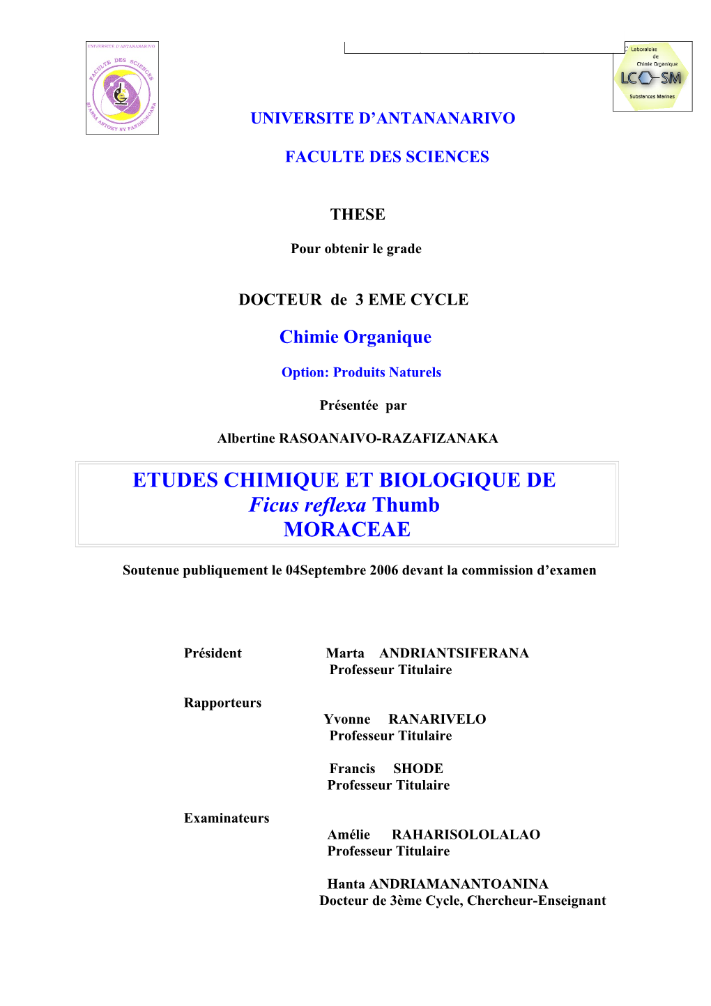 Etudes Chimique Et Biologique De Ficus Reflexa Thumb Moraceae