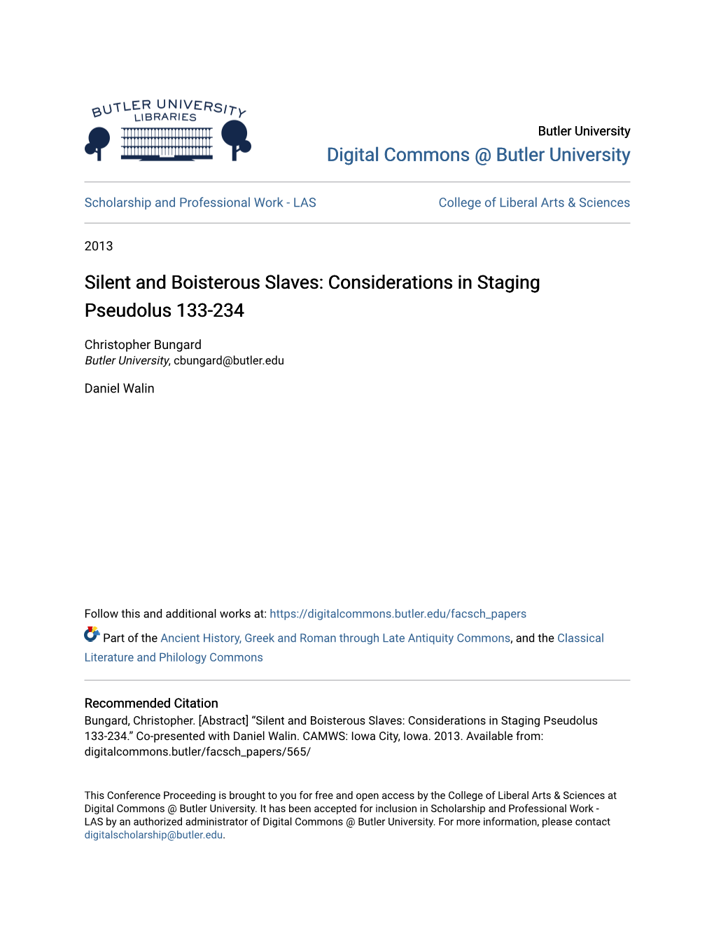 Considerations in Staging Pseudolus 133-234