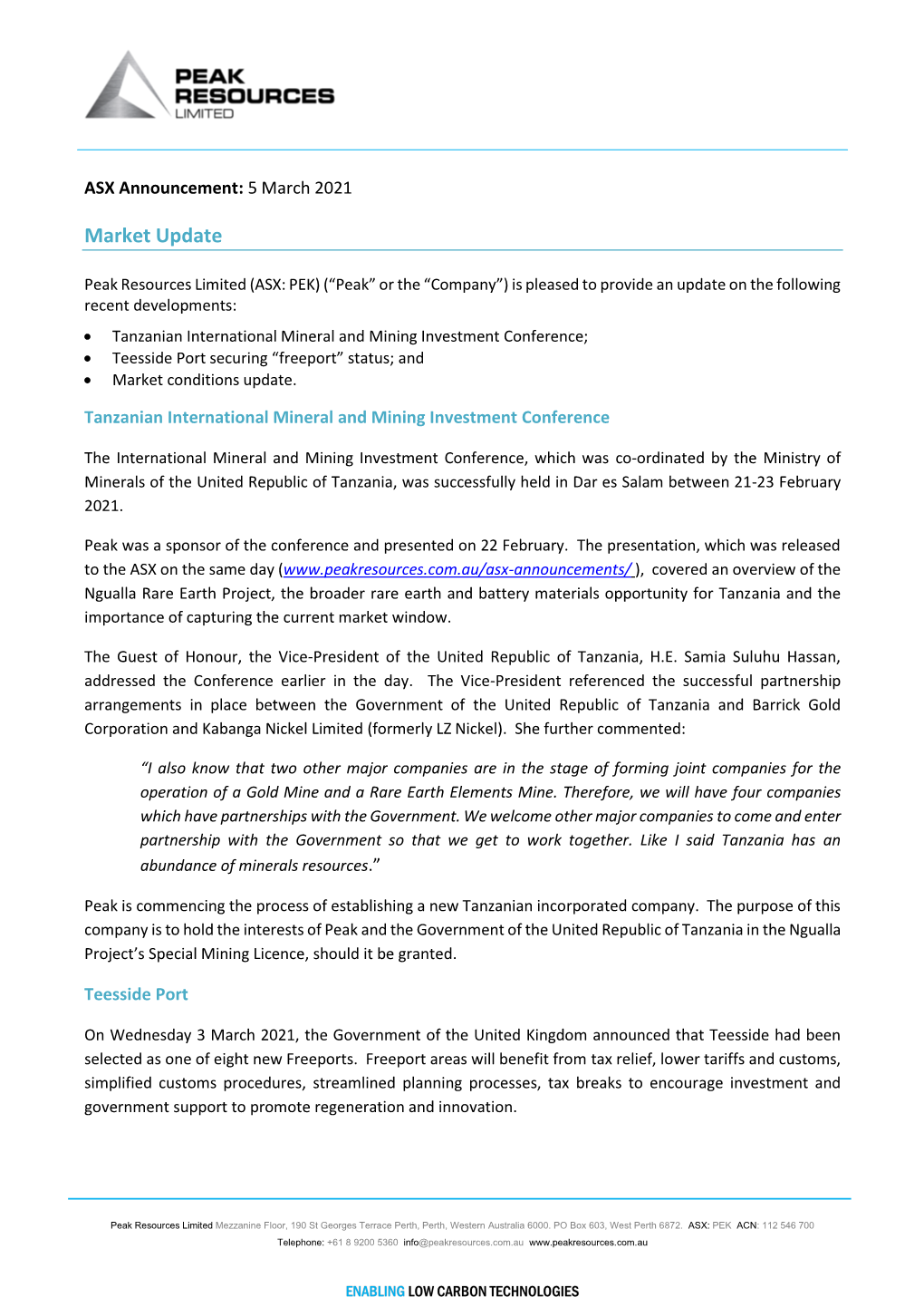 ASX Announcement: 5 March 2021