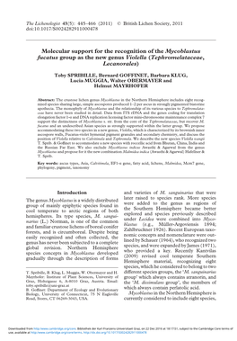 Molecular Support for the Recognition of the Mycoblastus Fucatus Group As the New Genus Violella (Tephromelataceae, Lecanorales)