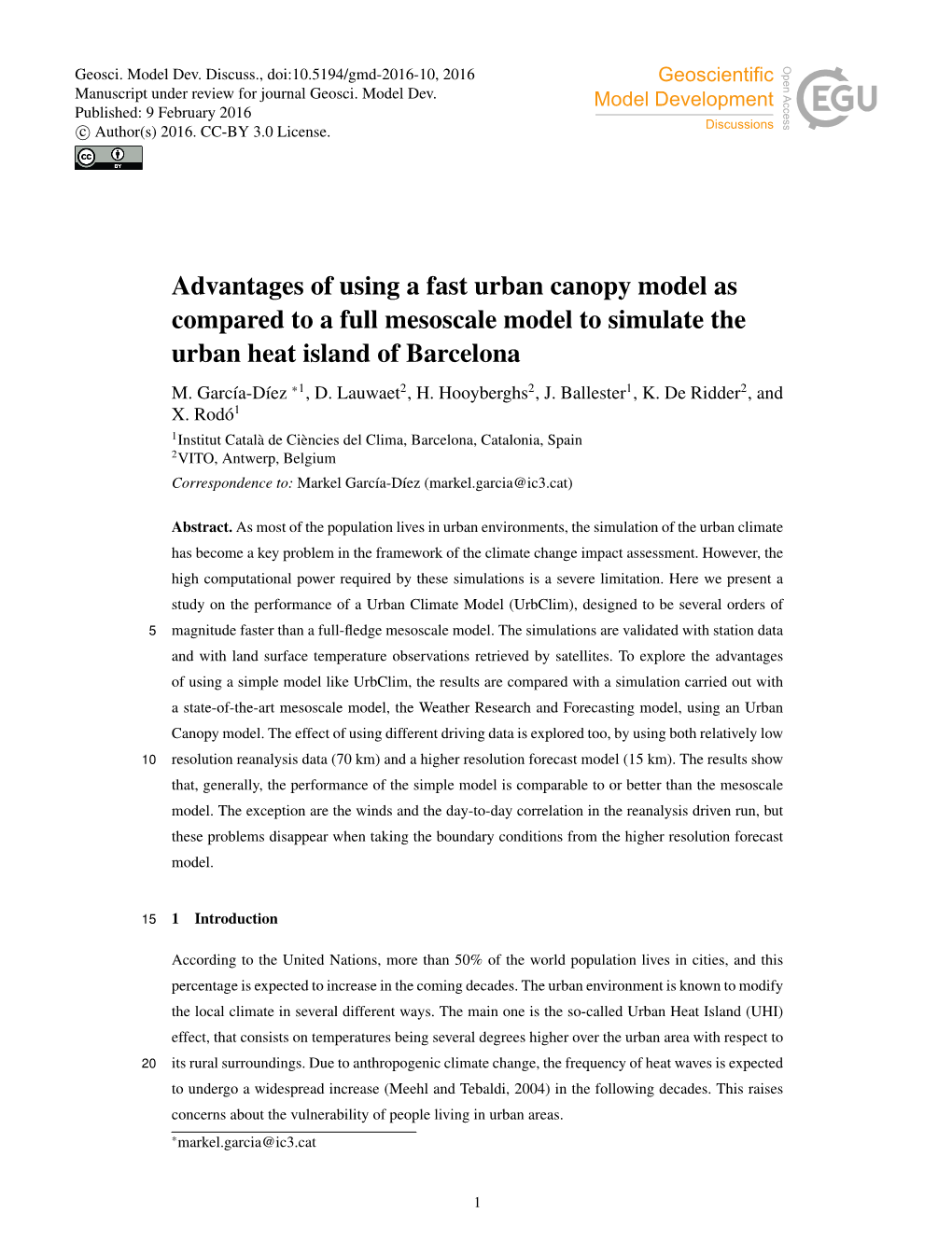 Advantages of Using a Fast Urban Canopy Model As Compared to a Full Mesoscale Model to Simulate the Urban Heat Island of Barcelona M