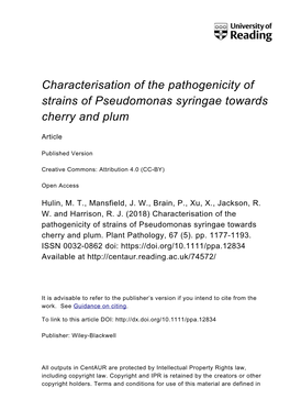 Characterization of the Pathogenicity of Strains of Pseudomonas Syringae Towards Cherry and Plum