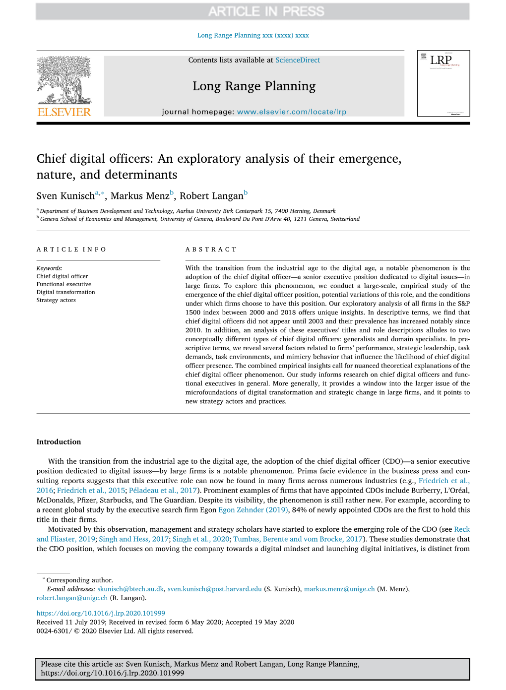 Chief Digital Officers an Exploratory Analysis of Their Emergence, Nature