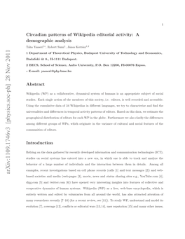 Circadian Patterns of Wikipedia Editorial Activity: a Demographic