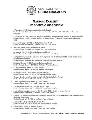 Donizetti Operas and Revisions