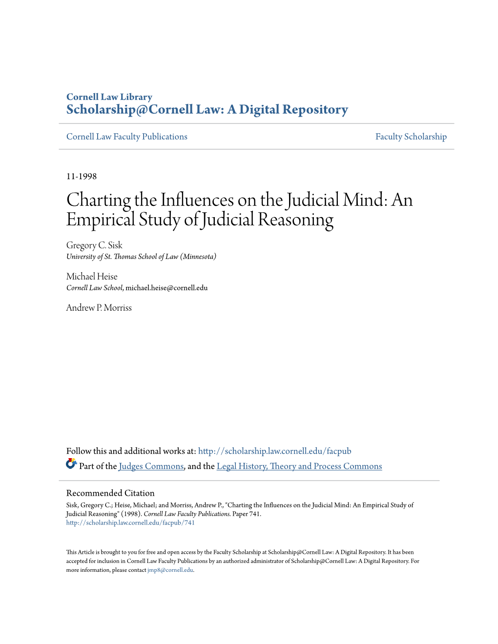 Charting the Influences on the Judicial Mind: an Empirical Study of Judicial Reasoning Gregory C