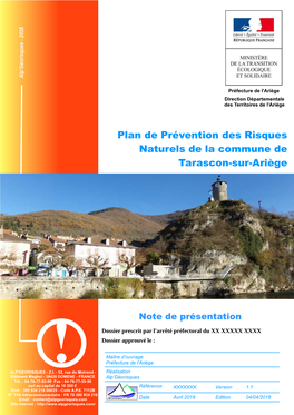 Plan De Prévention Des Risques Naturels De La Commune De Tarascon-Sur-Ariège