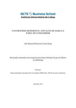 O Patrocínio Desportivo : Ativação De Marca E Papel Do Consumidor