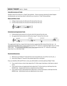 MUSIC THEORY UNIT 5: TRIADS Intervallic Structure of Triads