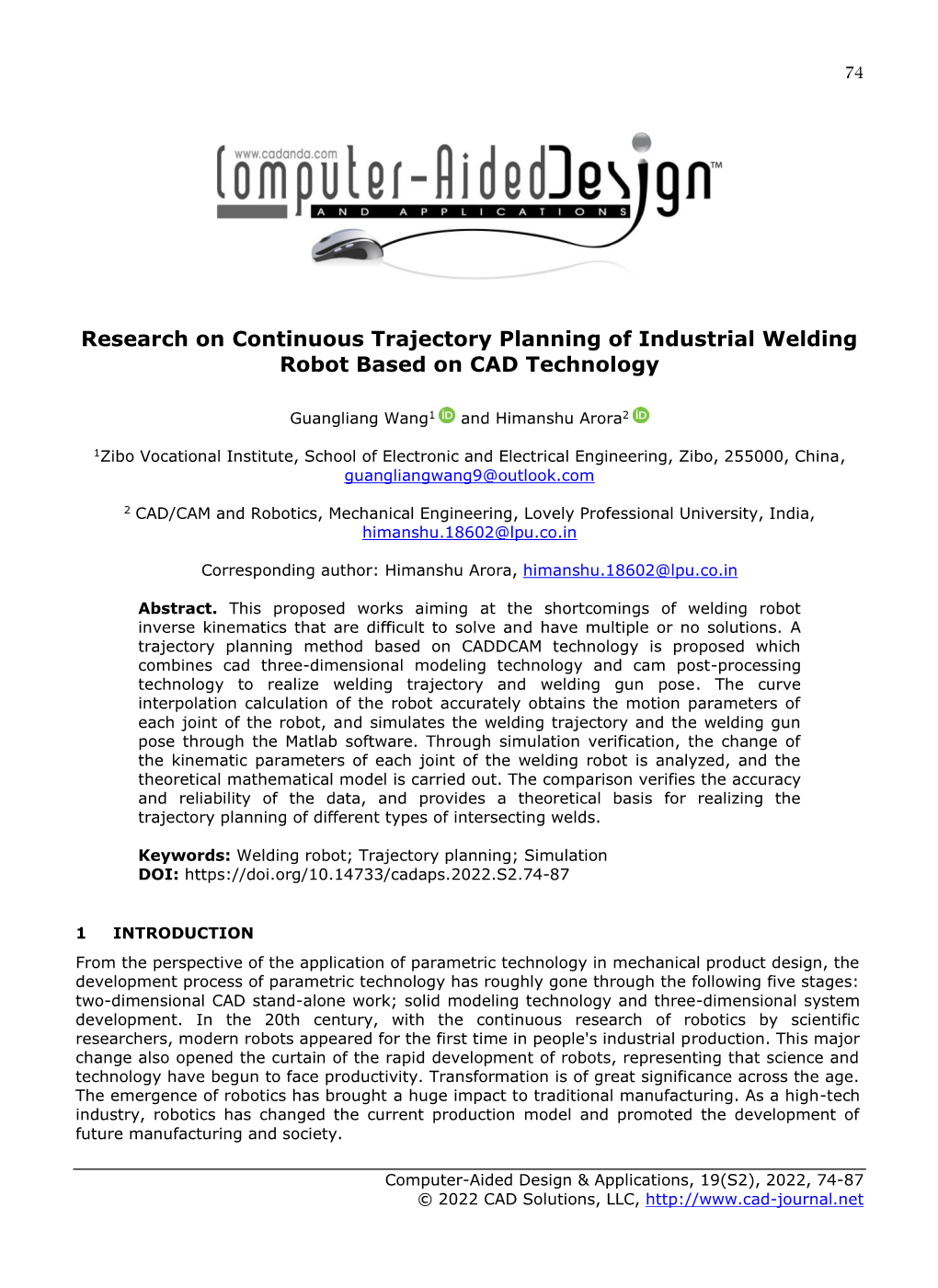 Research on Continuous Trajectory Planning of Industrial Welding Robot Based on CAD Technology