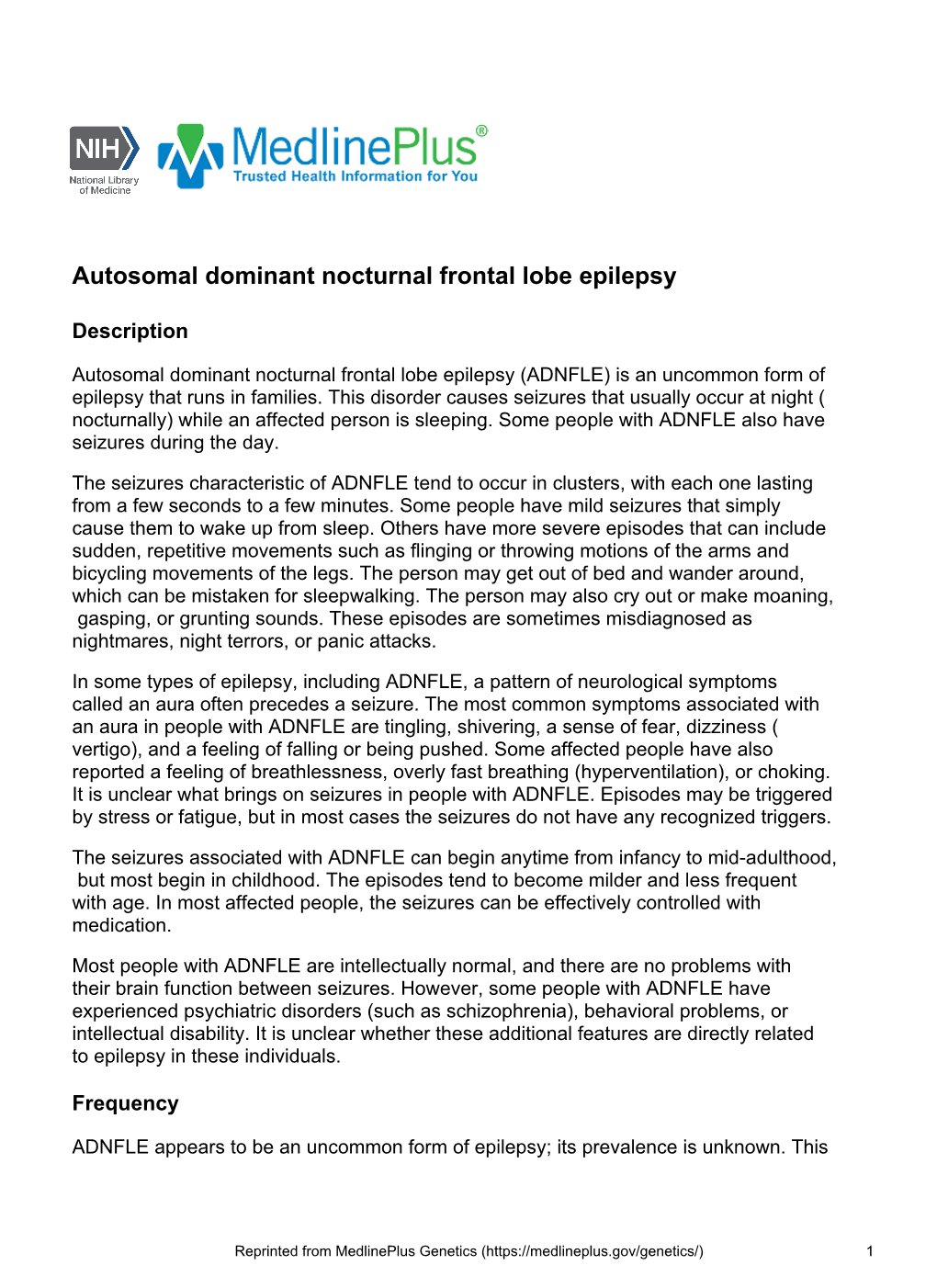 Autosomal Dominant Nocturnal Frontal Lobe Epilepsy