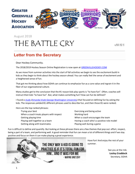THE BATTLE CRY V18.19.1 ______Letter from the Secretary