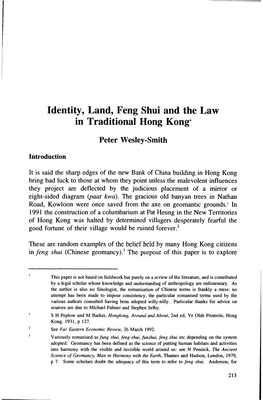 Identity, Land, Feng Shui and the Law in Traditional Hong Kong*