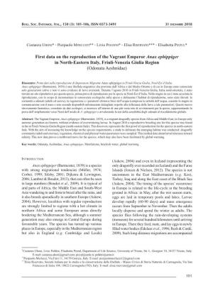 First Data on the Reproduction of the Vagrant Emperor Anax Ephippiger in North-Eastern Italy, Friuli-Venezia Giulia Region (Odonata Aeshnidae)