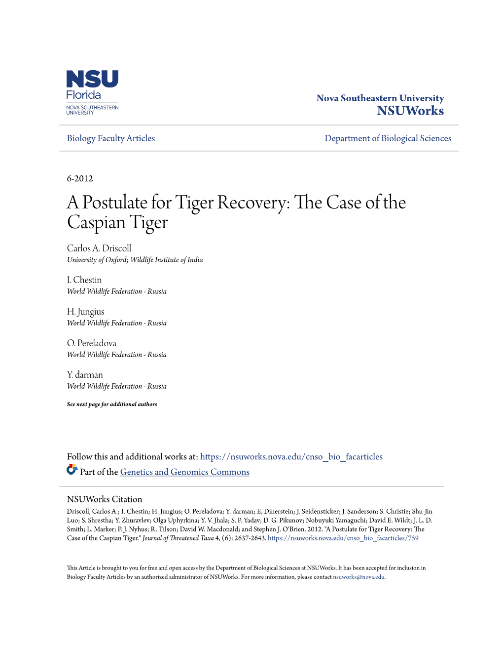 The Case of the Caspian Tiger.