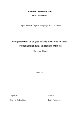 Using Literature in English Lessons in the Basic School – Recognizing Cultural Images and Symbols