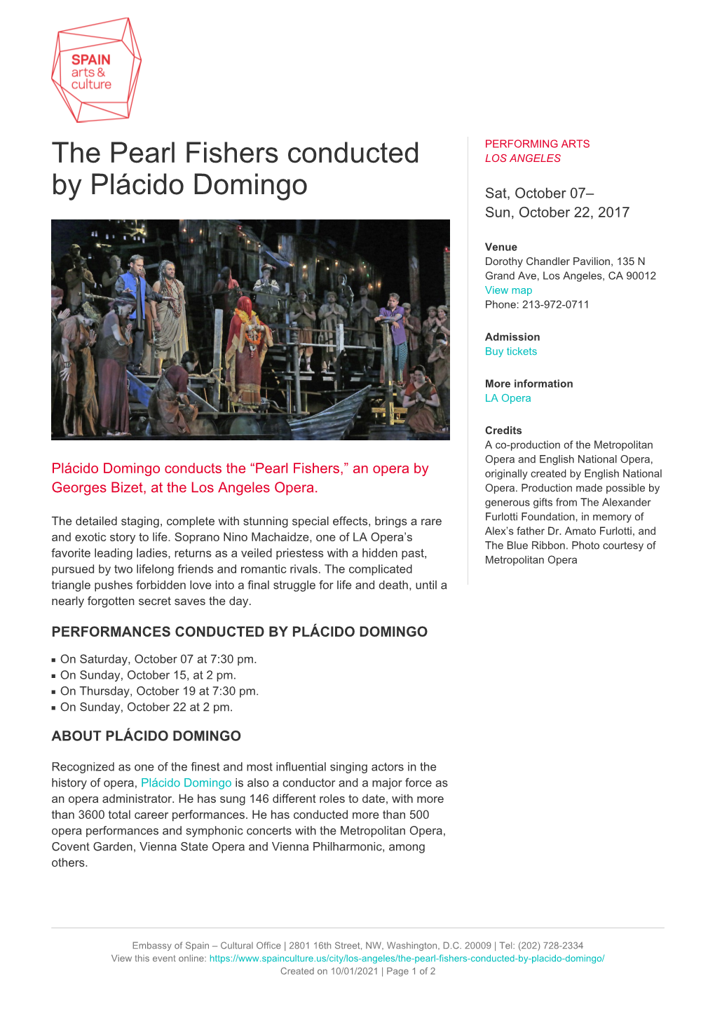 The Pearl Fishers Conducted by Plácido Domingo