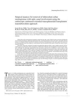 Surgical Nuances for Removal of Tuberculum Sellae Meningiomas with Optic Canal Involvement Using the Endoscopic Endonasal Exte