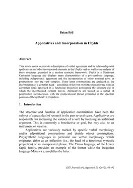 Applicatives and Incorporation in Ubykh