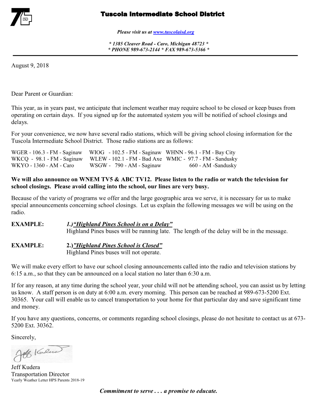 Inclement Weather/School Closing Information