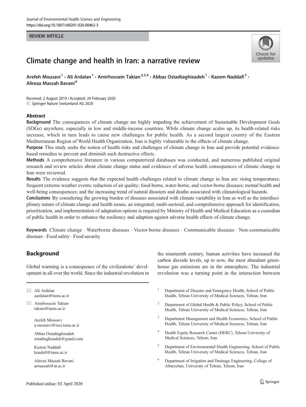 Climate Change and Health in Iran: a Narrative Review