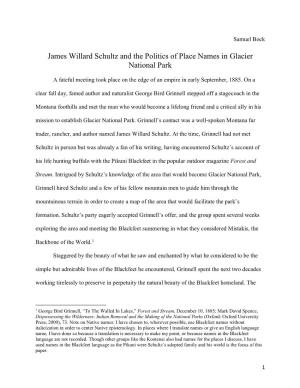 James Willard Schultz and the Politics of Place Names in Glacier National Park